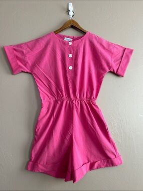 Vintage New Perspective 70’s Hot Pink Women’s Short Romper. Size Medium. Cotton.